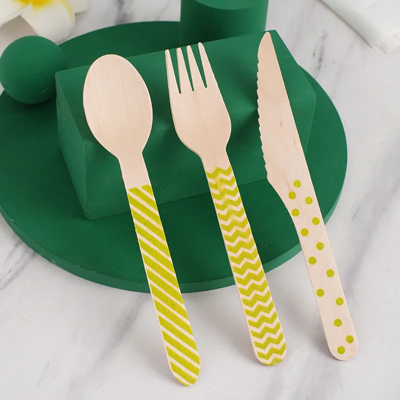 disposable biodegradable customized logo 140mm 160mm wooden cutlery set wooden knife fork spoon with bag