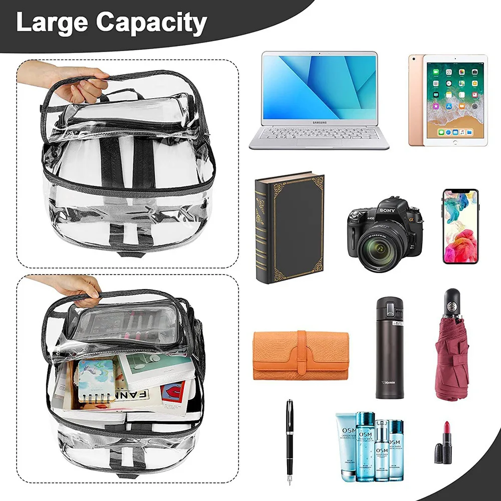 Custom Clear PVC Backpack Outdoor Fashion Large Capacity Travel Camping Hiking Students College Teenager Bag for Men Women