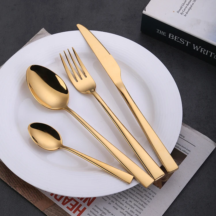 Bulk Wedding Flatware Shiny Mirror Gold Plated Stainless Steel Restaurant Cutlery