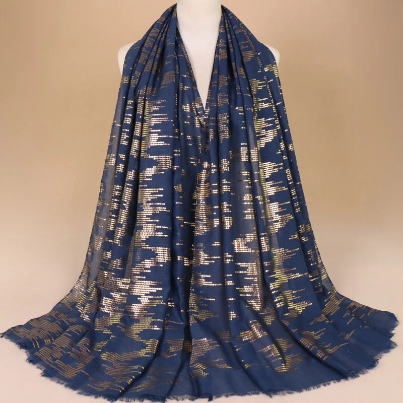Hot Bronzing Fashion Cotton Sequined Long Scarf Manufacturer Spot Monochrome Thin Women Shawl Viscose Hijab For Womens Muslim