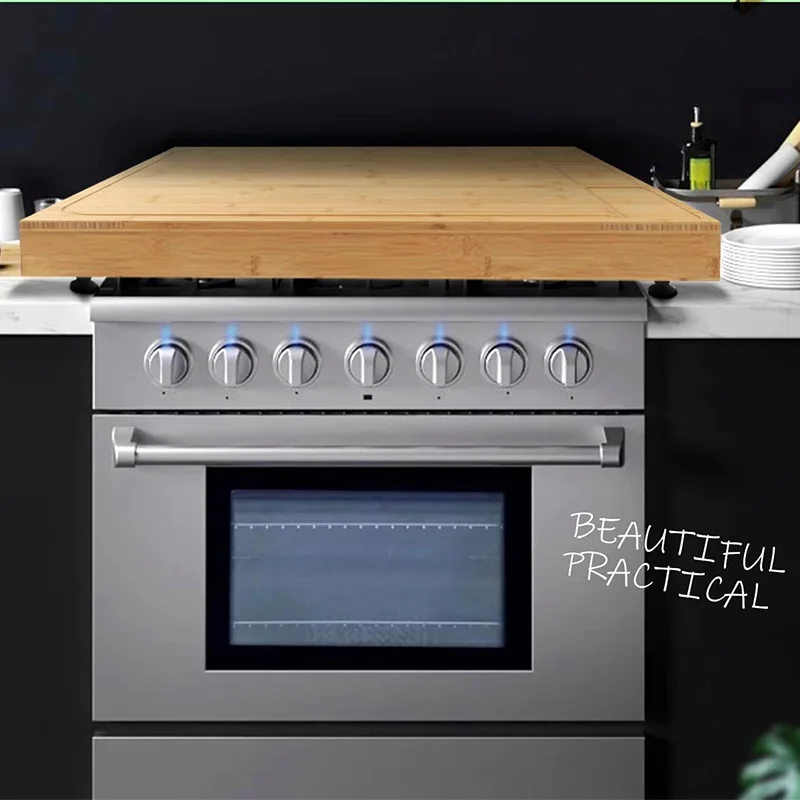 Bamboo Cutting Board and Stovetop Cover, Stove Top Cover Chopping Board with Detachable Legs and Juice Groove