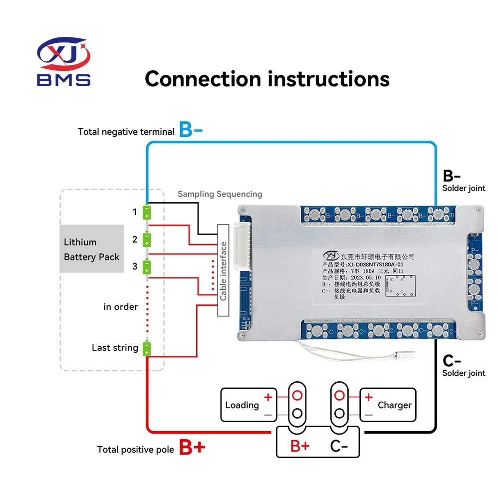 XJ BMS lifepo4 4s 13s 15s 16s 12v 24v 100a 150a Energy storage bms 48v 200ah bms