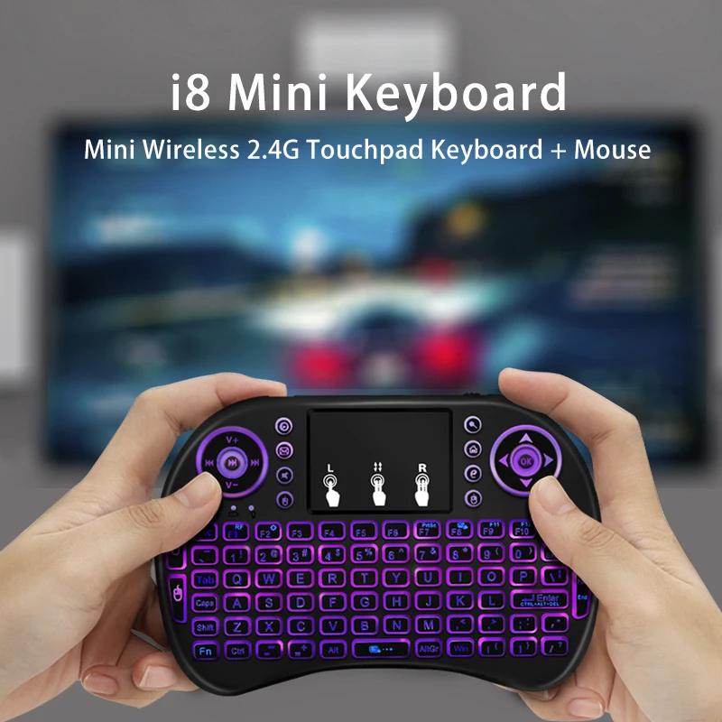 7 с аккумулятором Трехцветная подсветка 2 4G мини-клавиатура сенсорной панелью для smart TV box пульт дистанционного управления «аэромышь» i8 Беспроводная