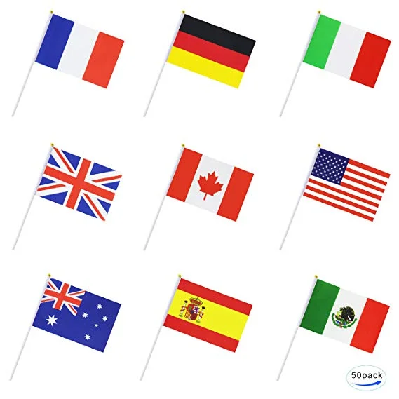 Double Sides Printed 14x21cm Hand Waving Paper Flags High Quality Cheap Custom Size Hand Held National Flag