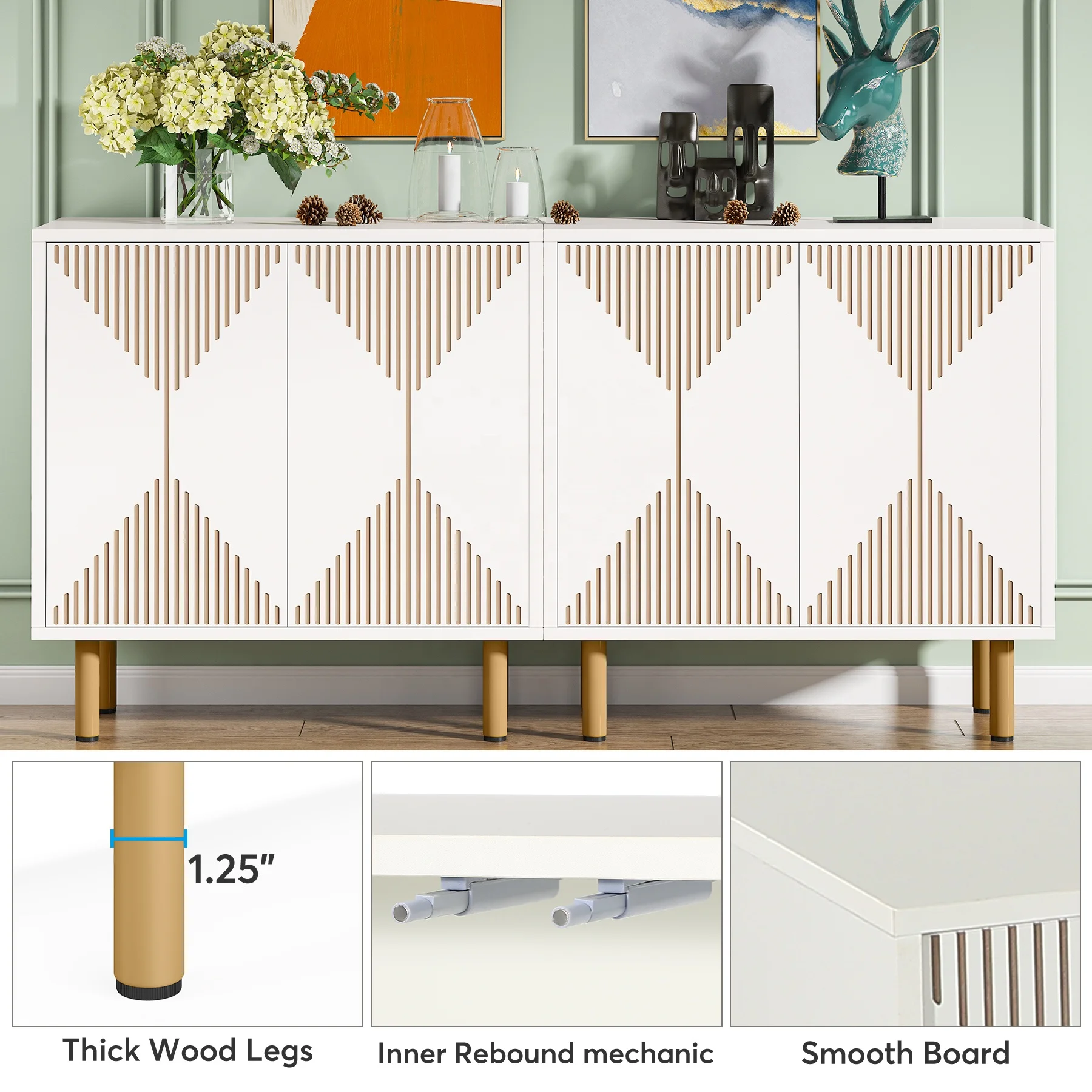Tribesigns Modern Wood White Storage buffet Cabinet Sideboards Set Living Room Freestanding TV Console Sideboard