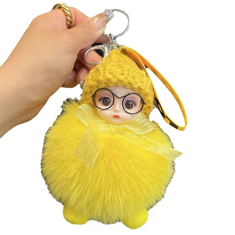 Small Fox Fur Plush Doll with Big Eyes Sleep Pendant for Car Keychain Light Keychain Schoolbag Chic Small Jewelry