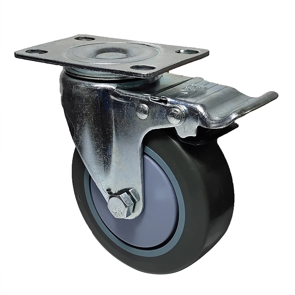 SQ Castor Swivel Plate Caster with Brake Grey TPR Casters for Racks 3 4 5 inch