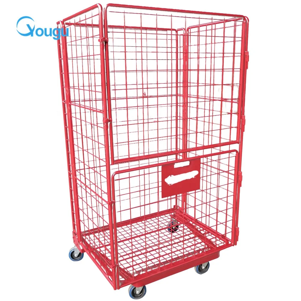 Professional Manufacture Warehouse Folding Steel Roll Cage Trolley