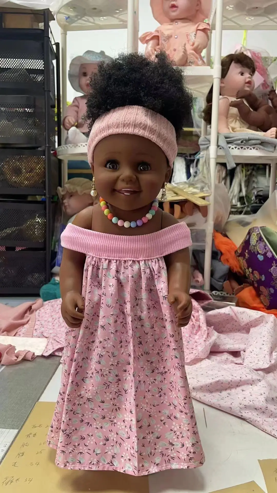 18inch 45cm new style doll toys for kids customize wholesale black doll  with afrio hair with necklace