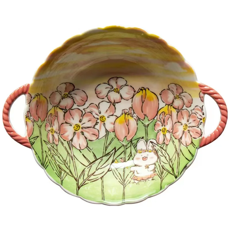 ins flutter butterfly pink rabbit double ear bead soup bowl household fruit and vegetable salad bowl