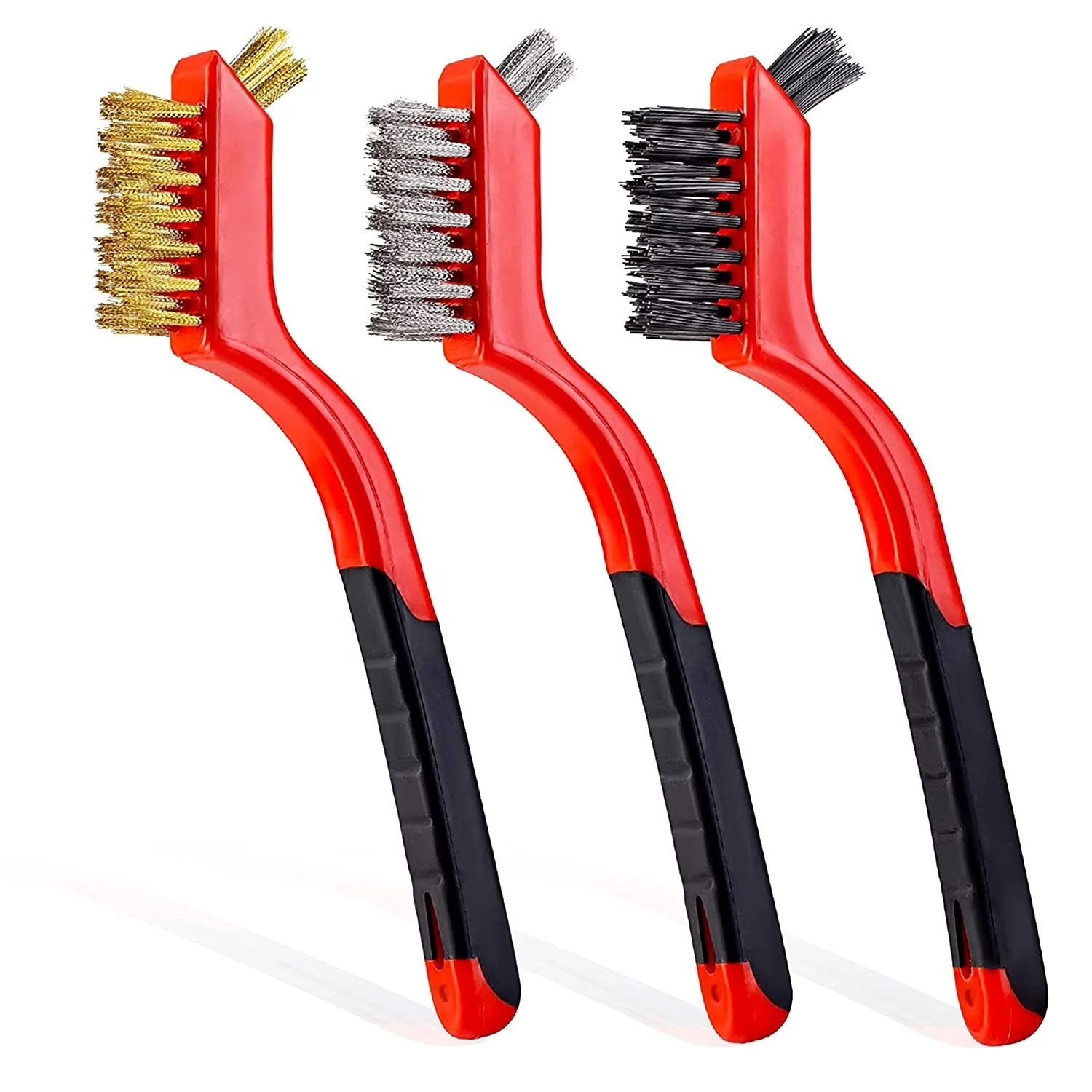 3 PCs High quality plastic handle mini wire brush set copper wire scrub Metal Detail Brushes sets