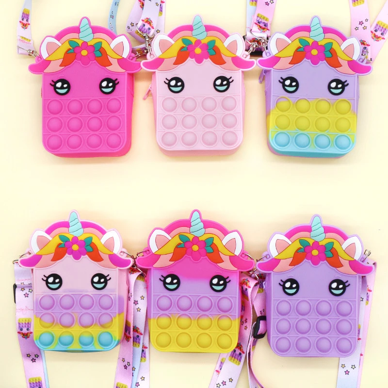 all 40 types new unicorn pop slung shoulder bag squeeze coin purse multi model sensory pop fidget bag unicorn