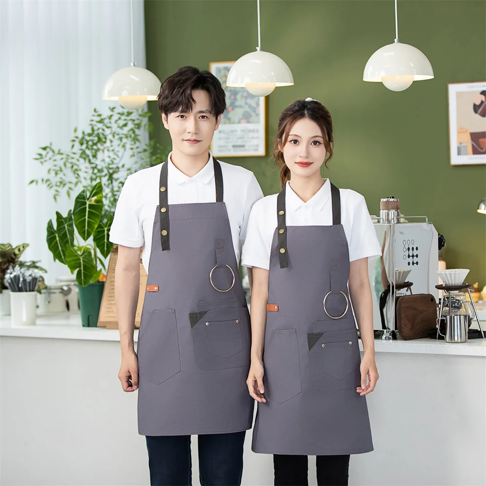 Promotional 100% cotton canvas Kitchen Apron with Pocket for BBQ Cooking leather cooking apron