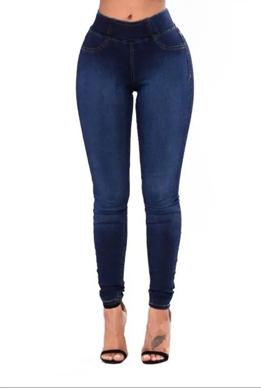 Fashion elasticity high waist denim jeans women skinny high quality pencil cotton denim jeans pants blue trousers