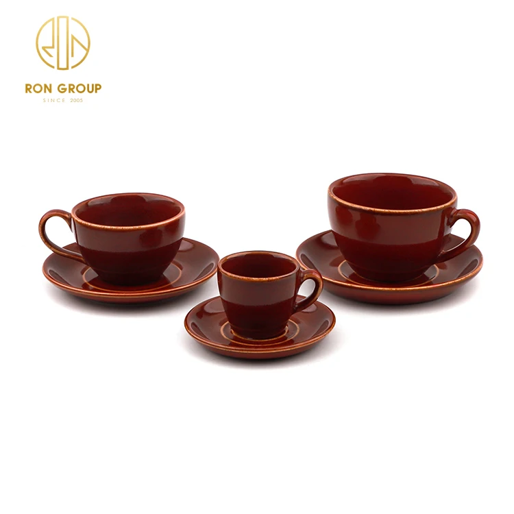 High Quality Chip Proof Porcelain Plates Red Color Tableware Set Practical Ceramic Dinner Dishes for Restaurant