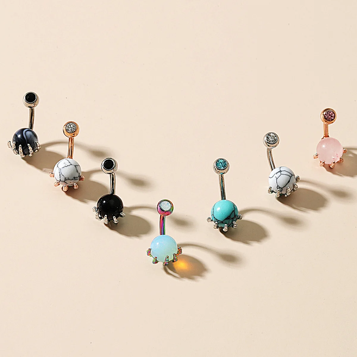 Double Jeweled Belly Button Bars Internally Threaded Opal Surgical Steel  Navel Piercing Ring