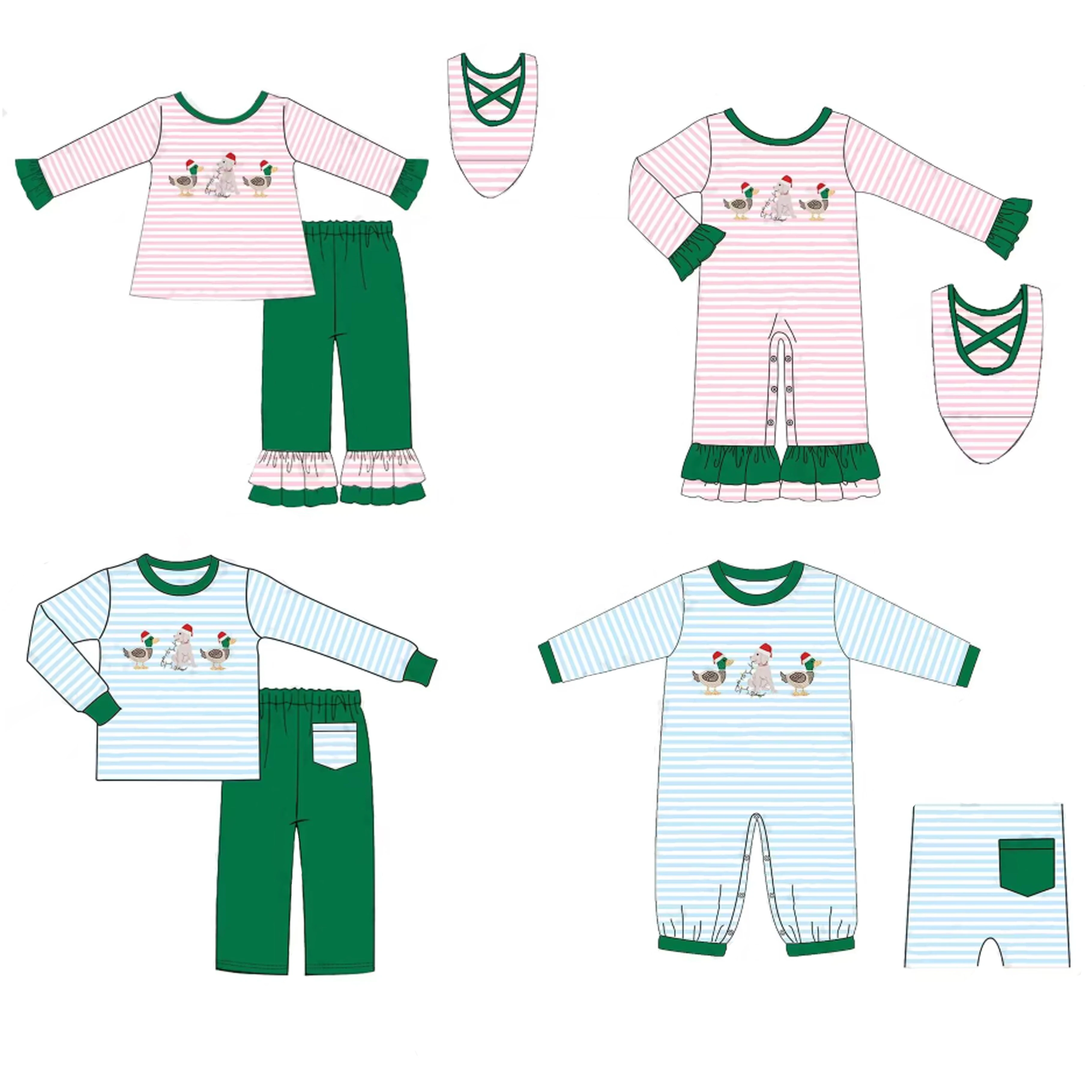 2023 custom kids winter clothes set Grinch embroidered toddler girls boutique smocked clothing Christmas outfit