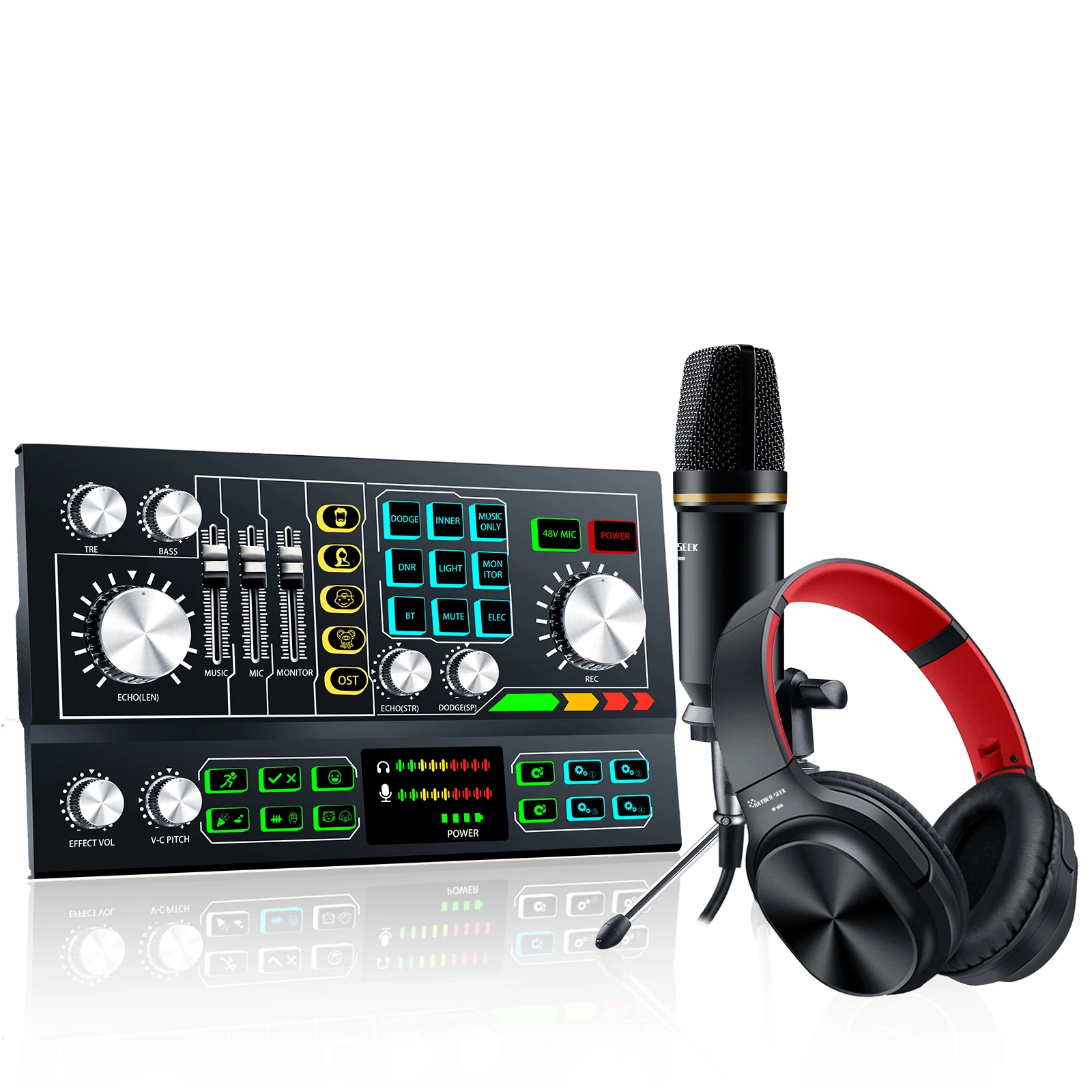 Звуковая карта комплект «Все-в-одном» с профессиональный микрофон головного убора аудио интерфейс Миксер Для прямые трансляции