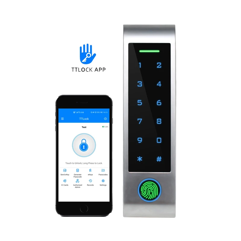 K2 Smart Door Entry Access Control TTlock Password and Fingerprint Biometric Lock   Card Reader compatible with 13.56MHz Mifare