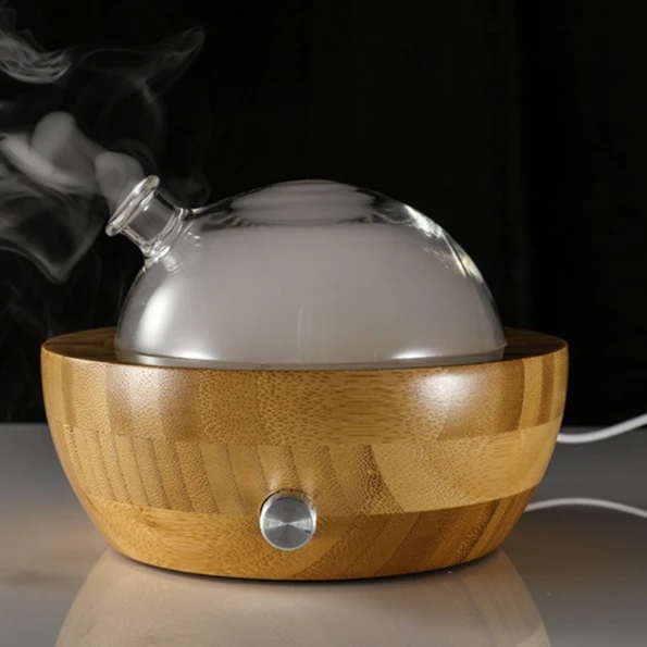 70ml Fragrance Waterless Essential Oil Aroma Diffuser, Bamboo Base and Glass Essential Oil Nebulizer for Home