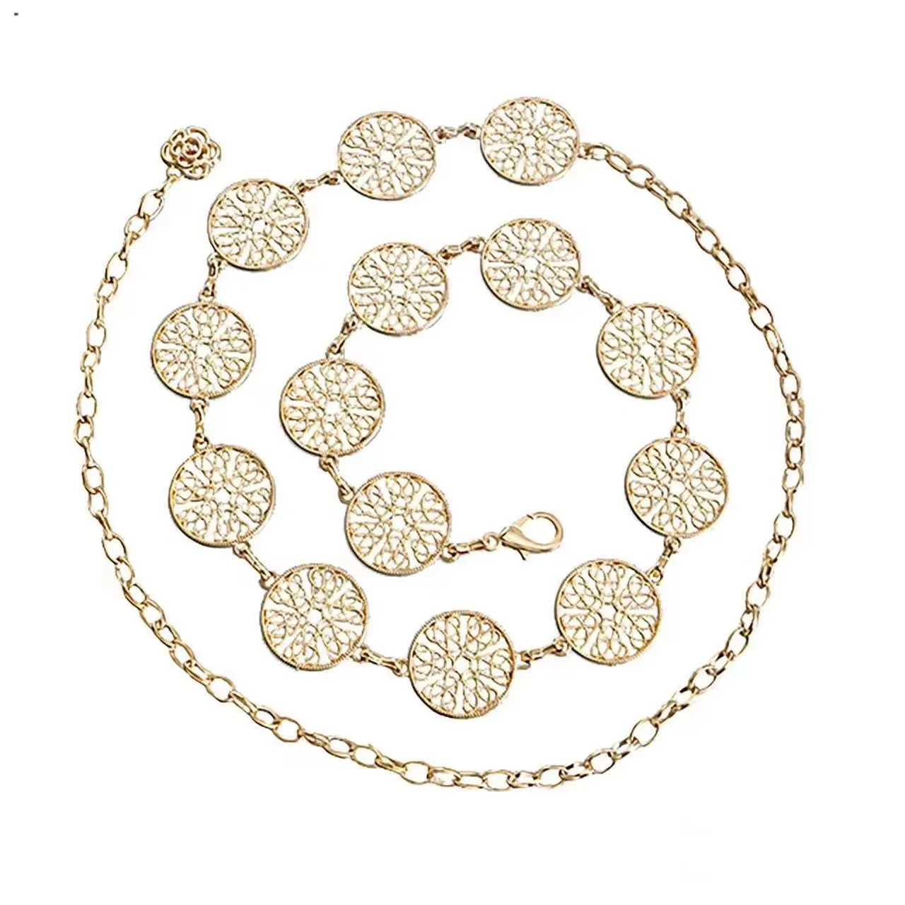 Top sale Retro coin hollow pattern metal waist chain Joker with dress belt decoration wholesale waist chain