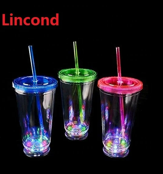 2022 New Design Led Double Wall Tumbler Cups Free BPA Light Up Tumbler Cups Neon Party Goods  With Lids And Straws