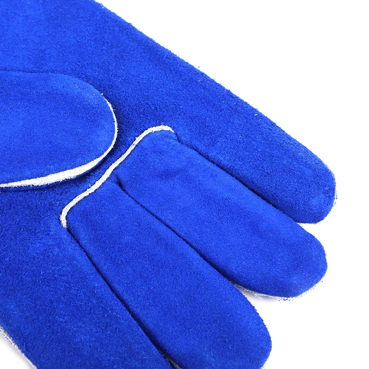 grade AB 14 inches royal blue flannelette lined cow split leather winter safety welding gloves