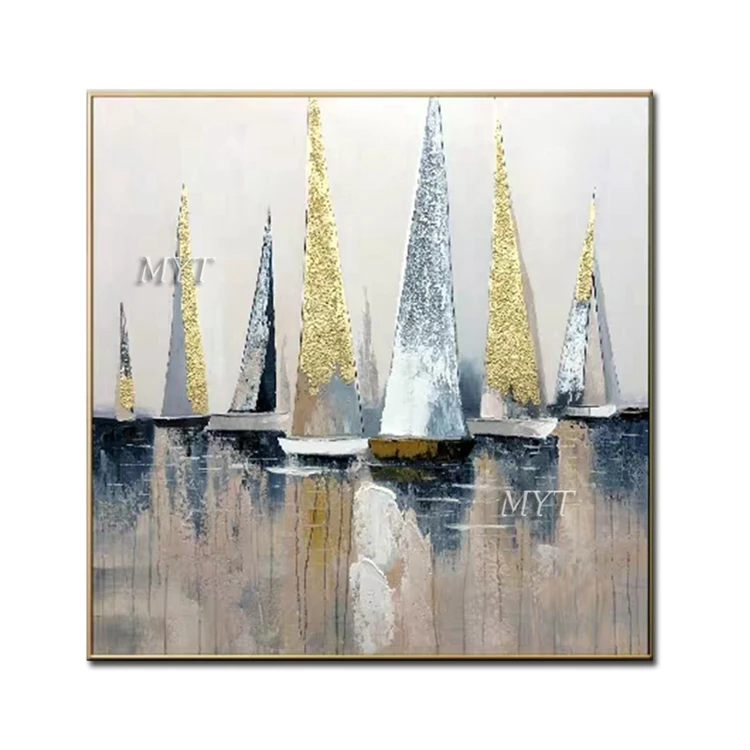 Latest Wall Paintings Picture Art Handmade Canvas Seascape Boat Oil Painting For Home