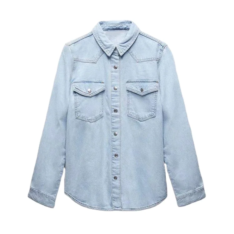 Wholesale Casual Vintage Denim Turn Down Collar Single Breasted Casual Button Shirt Jacket