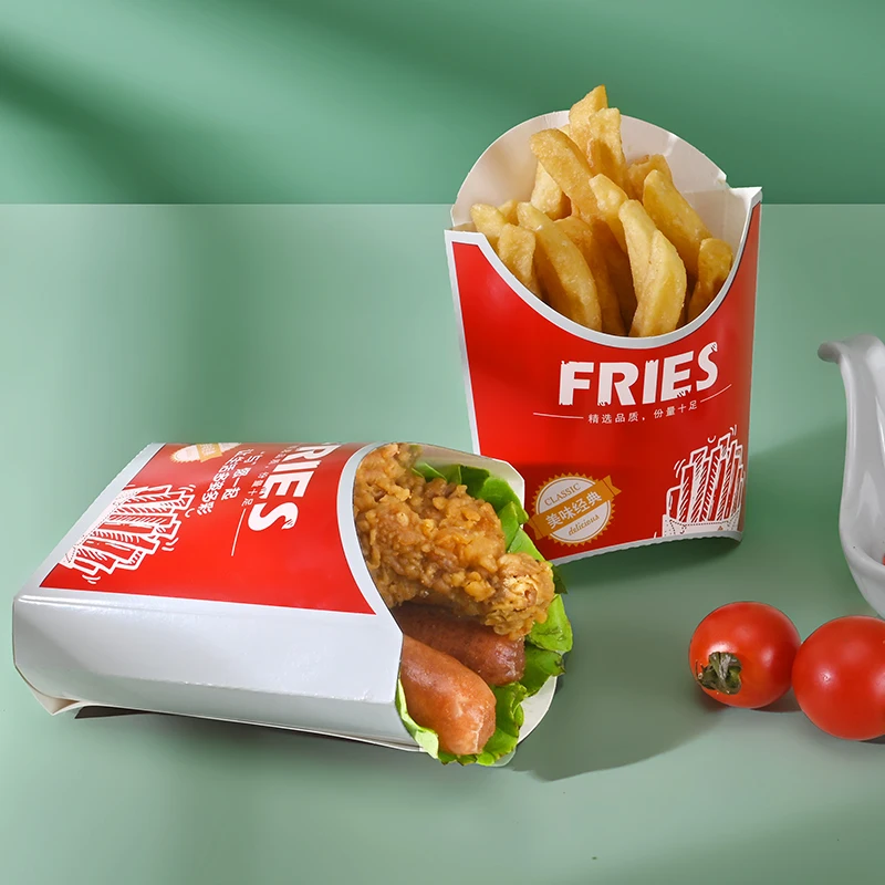 Customized Disposable Food Kraft Paper Packaging Fried Chips Bag Packing Tray For Restaurant