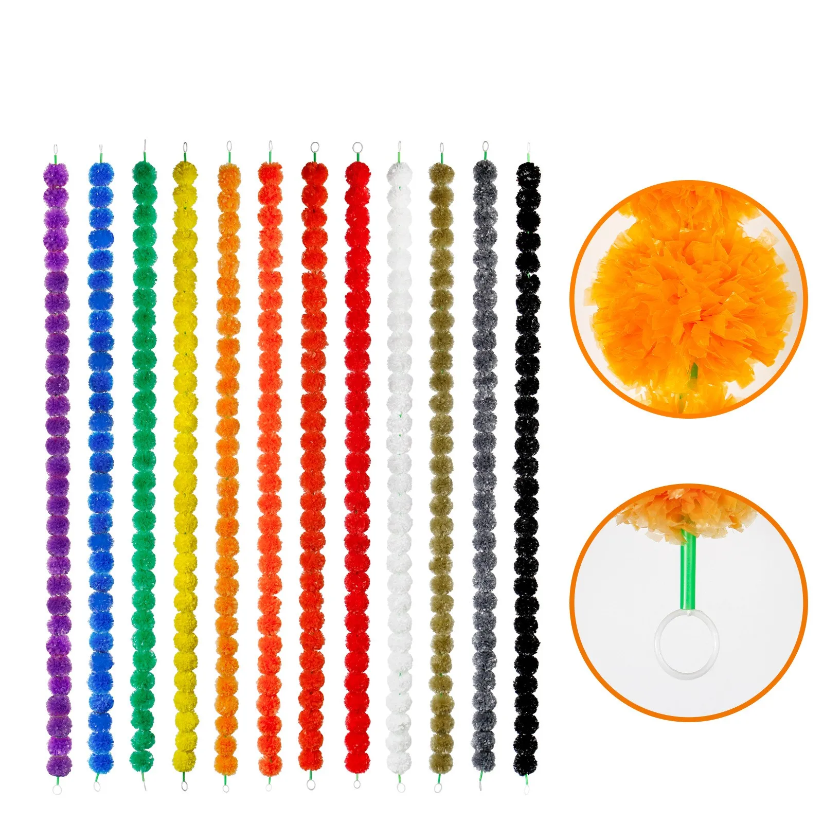 Marigold Garland with Bell 45' Wedding Party Mantle Decoration Faux Garlands Indian Diwali Mexican Day of the Dead Decoration