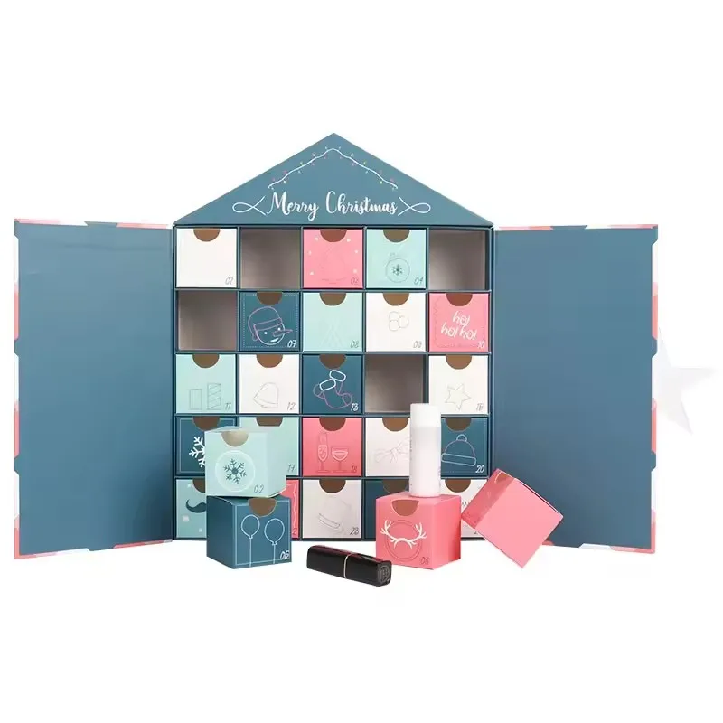 Custom Advent Calendar Children Christmas Toy box Packaging Gift Boxes Magnetic Double Door Empty Advent Calendar With Roof