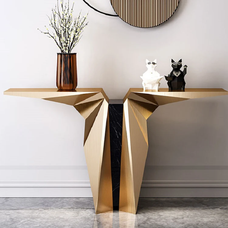 Modern Italian luxury stainless steel marble top console table