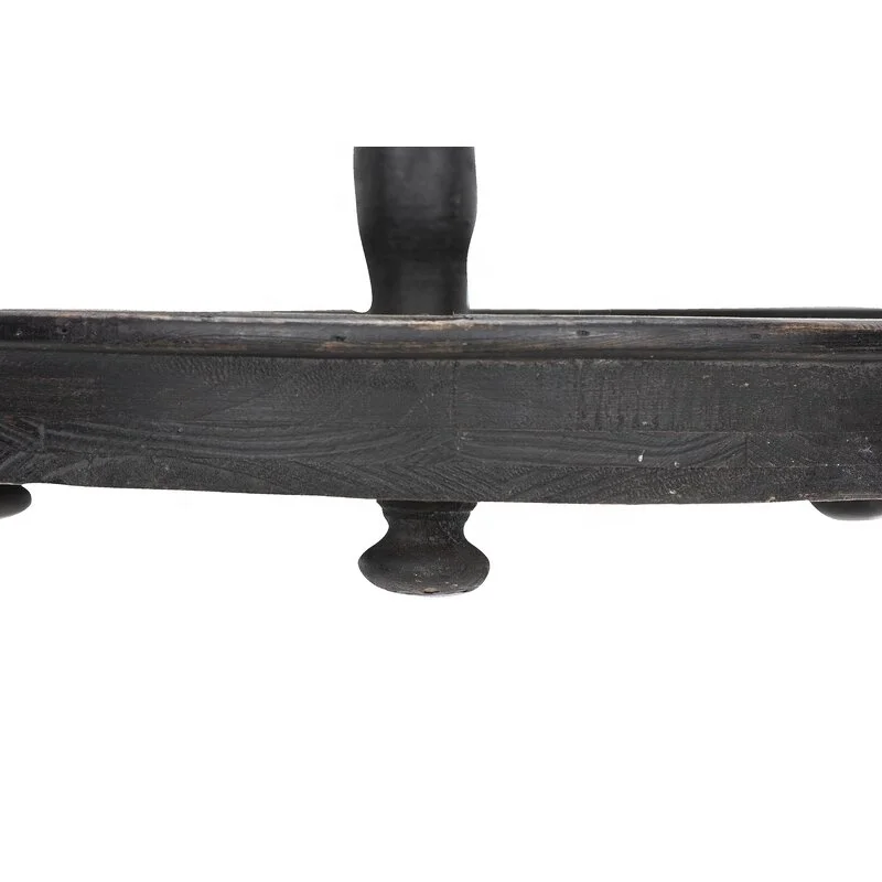 
Round 2-Tier Stand Ottoman/Rustic Black Coffee Table Tray/ Wooden Ottoman Serving Tray 