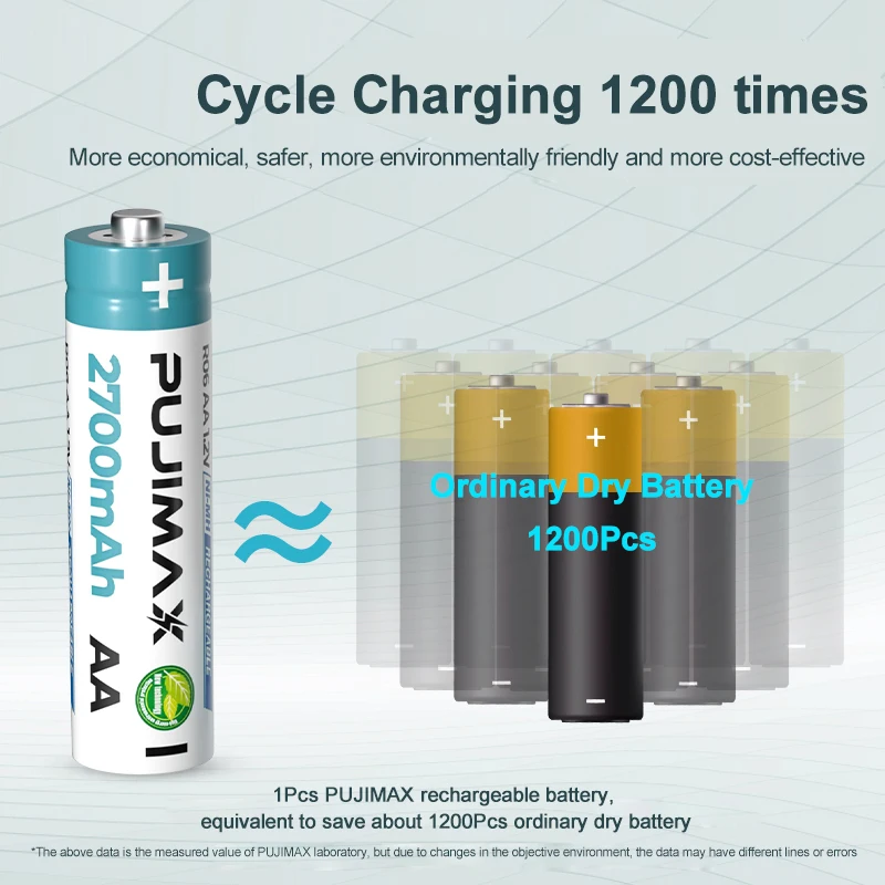 PUJIMAX aa rechargeable batteries 10pcs nimh aa 2700mah 1.2v battery pack flashlight aa nimh batteries for drone remote control