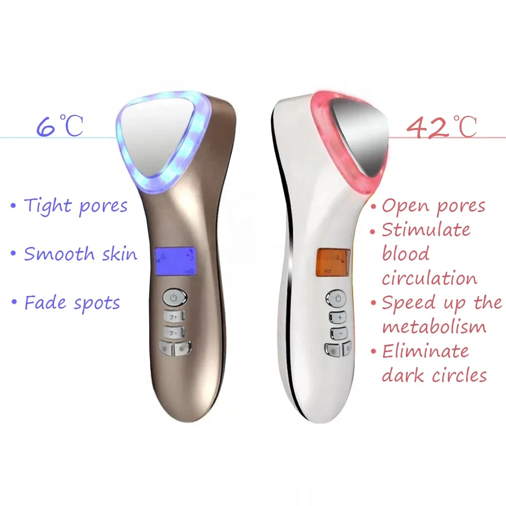 Skin care product hot and cool galvanic photon anti wrinkle facial spa beauty massager