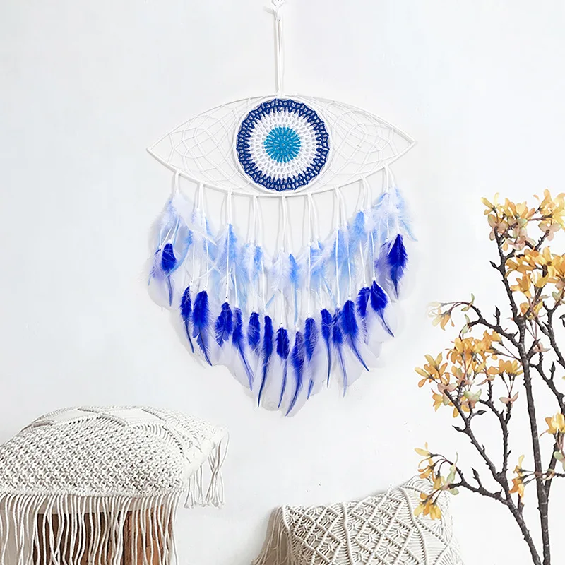 Boho Demon Eyes Home Decor Dream Catcher Wall Hanging Wall Decoration Macrame Feather Dream Catcher