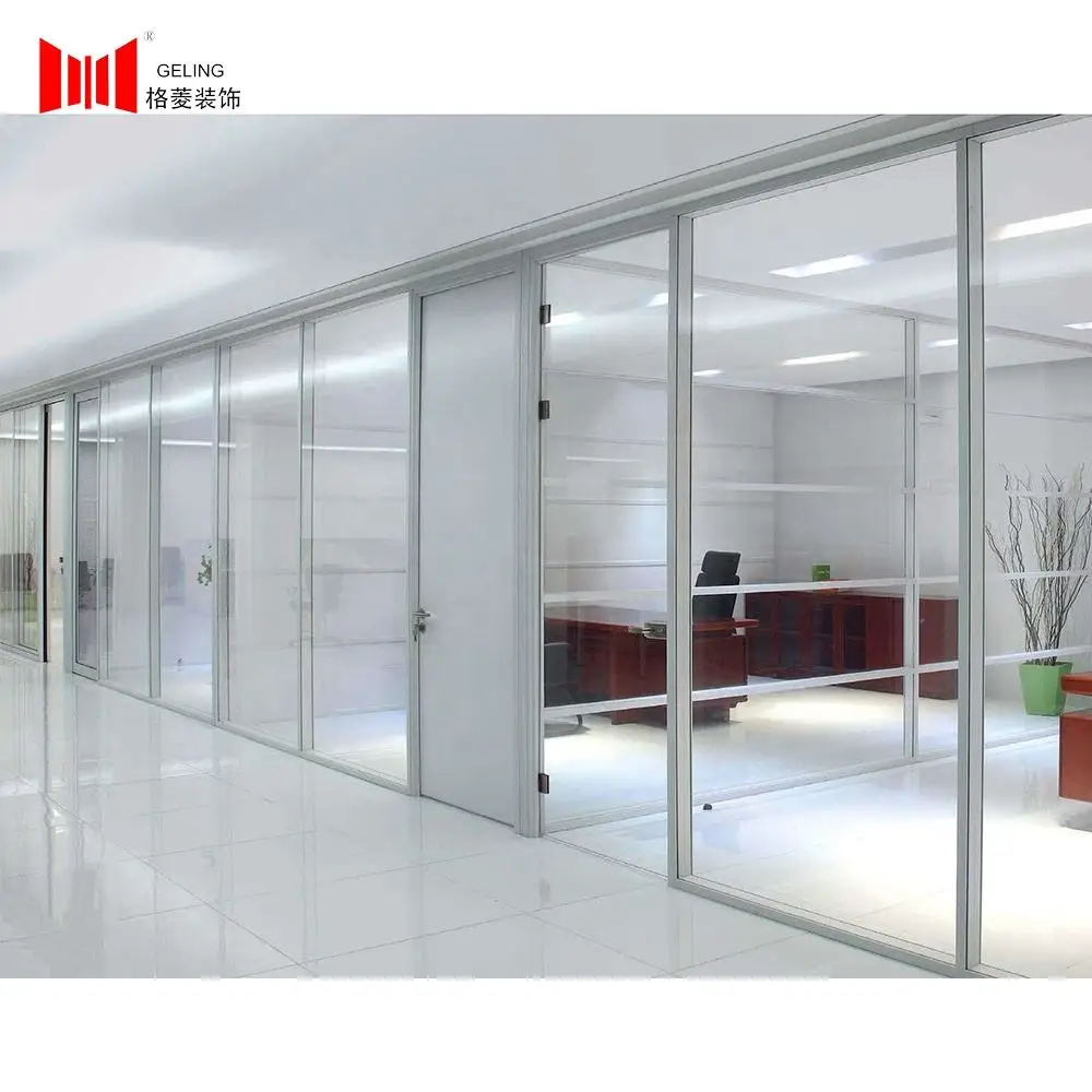 Modern 80mm thickness aluminum frame tempered glass and wood removable wall partitions for office
