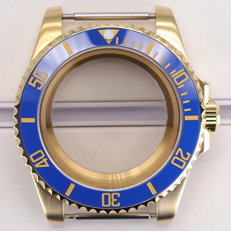 High Waterproof Level Divers Gold Watch Case Blue Bezel Parts for SEIKO NH35 Nh36 Eta 2824 Miyota 8215 Movement Case Accessory