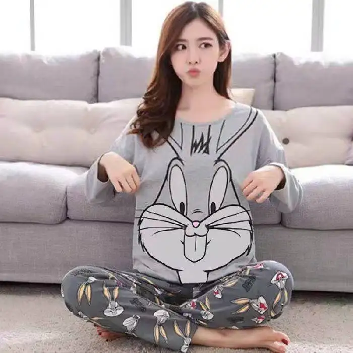 Cartoon Print Pijamas China Supplier Long Sleeved Cotton Sleepwear Pijamas Por Mayor pajama