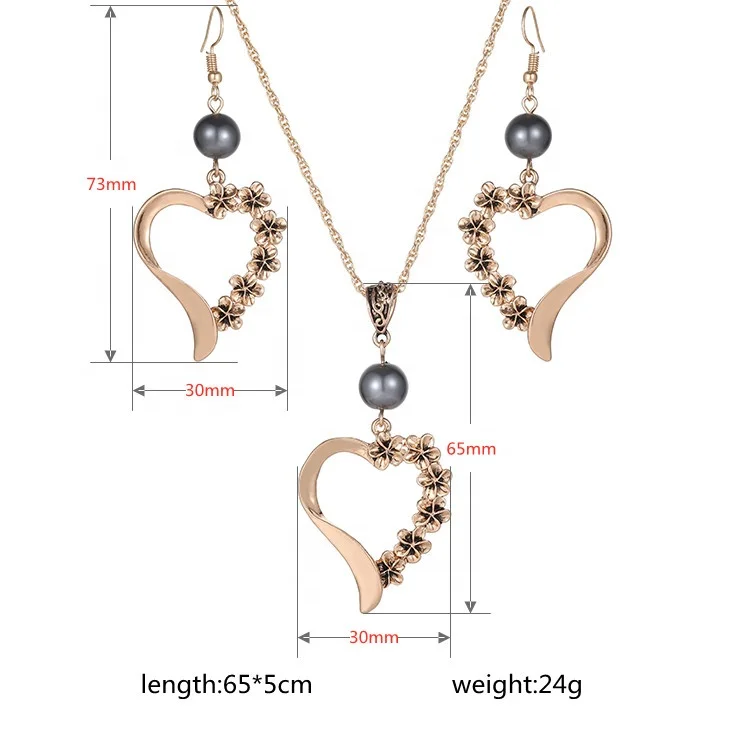 Alloy Pearl Golden Heart-shaped Woman Necklace Set Jewelry Hawaii Earring Necklace