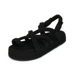 Лидер продаж, сандалии большого размера в римском стиле из пеньковой веревки для женщин и женщин, женские сандалии, пляжные сандалии