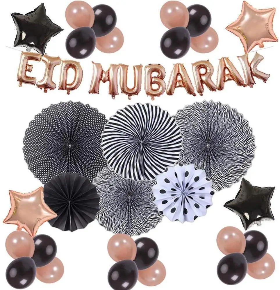 Eid Mubarak Decoration Party Helium Star Balloon Paper Fan Set Ramadan and Eid Decoration Party Supplies
