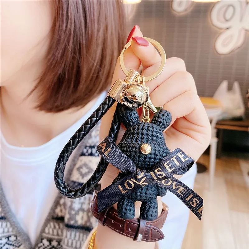 Fashion Cartoon Bear Doll Key Chain Resin Wool Cute Bear Car Keychain Bag Pendant Gift