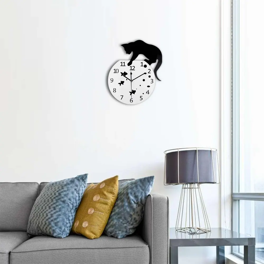 Creative acrylic Wall cat Clocks Home DIY Decoration for home  Living Room Mirror 3D Wall Design