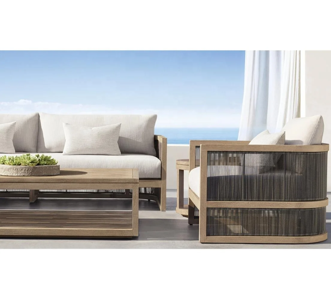 luxury patio garden sets hotel resort Capri teak lounge chair one seat sofa with ottoman outdoor furniture leisure lounge chair