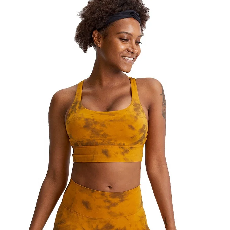 LangChi OEM Customized LOGO Adult Yoga Bra Padded Ladies Seamless Yoga Bra Top Fitness Sports Wear Women Tie Dye Sports Bra
