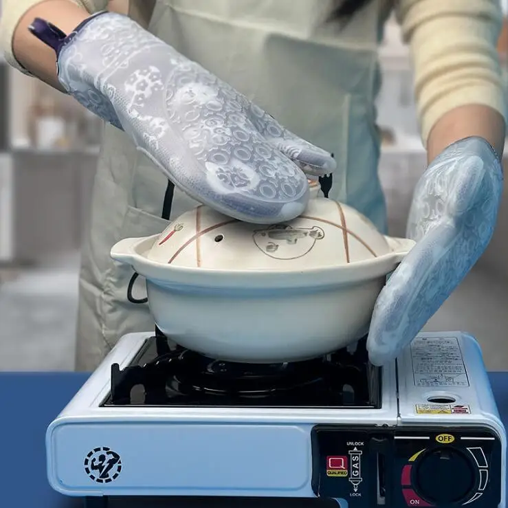 Nice Design Silicon Gloves Kitchen Baking BBQ Silicon Oven Mitts Glove Nordic Style Microwave Silicon Oven Anti-scald Glove