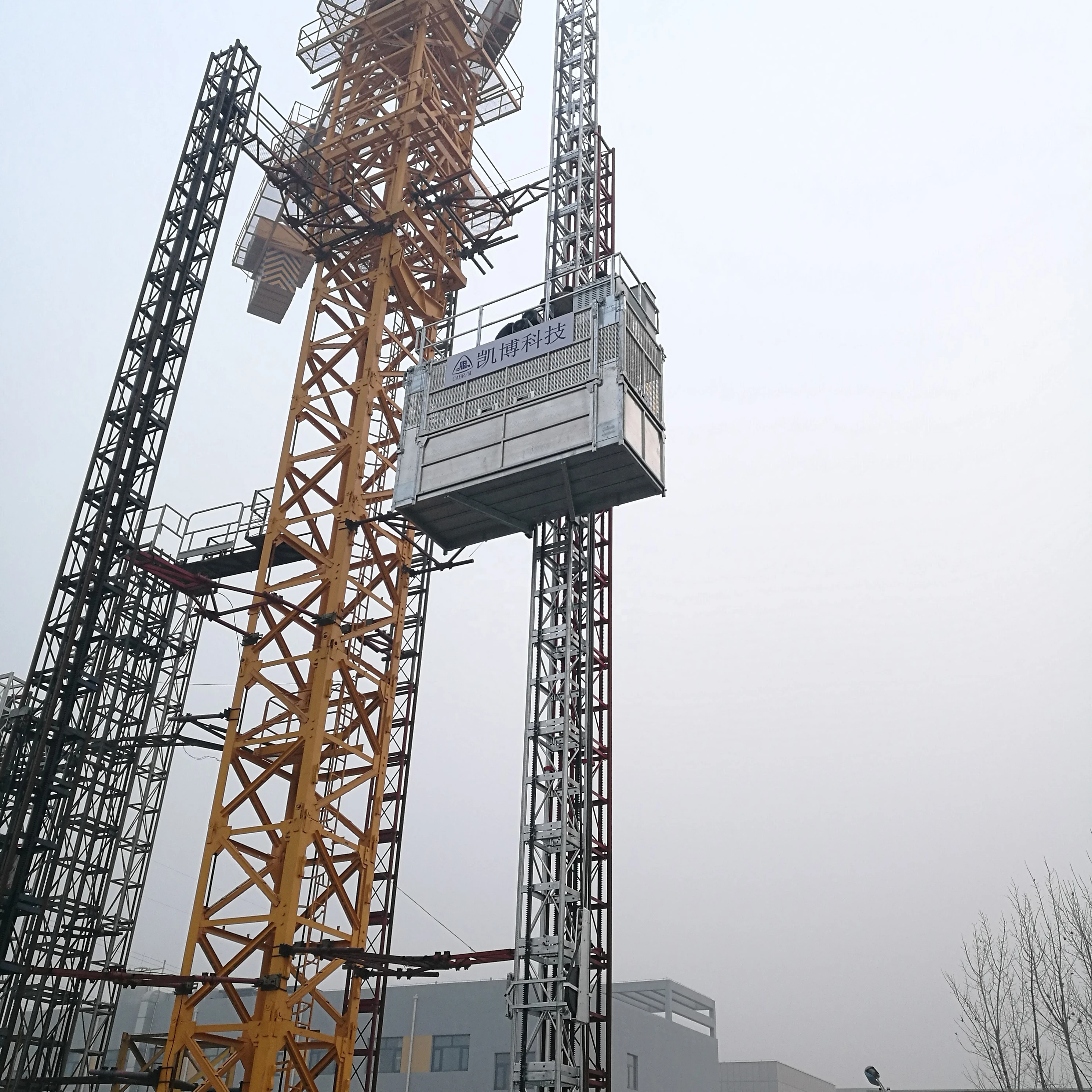 Cage type rack and pinion passenger and material lifter with stable and compact structure