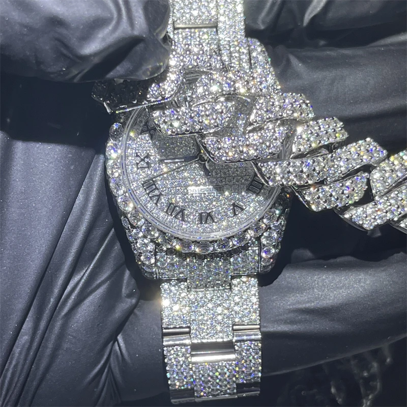 iced out hip hop jewelry Accept Customization Men Luxury Watch Iced Out VVS Moissanite Watch Bling Diamond Watch
